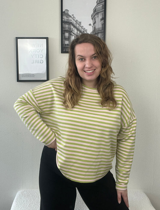 Gestreepte top Daisy groen/licht roze