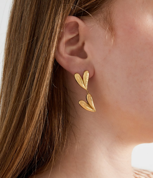 Oorbellen Double heart Zilver