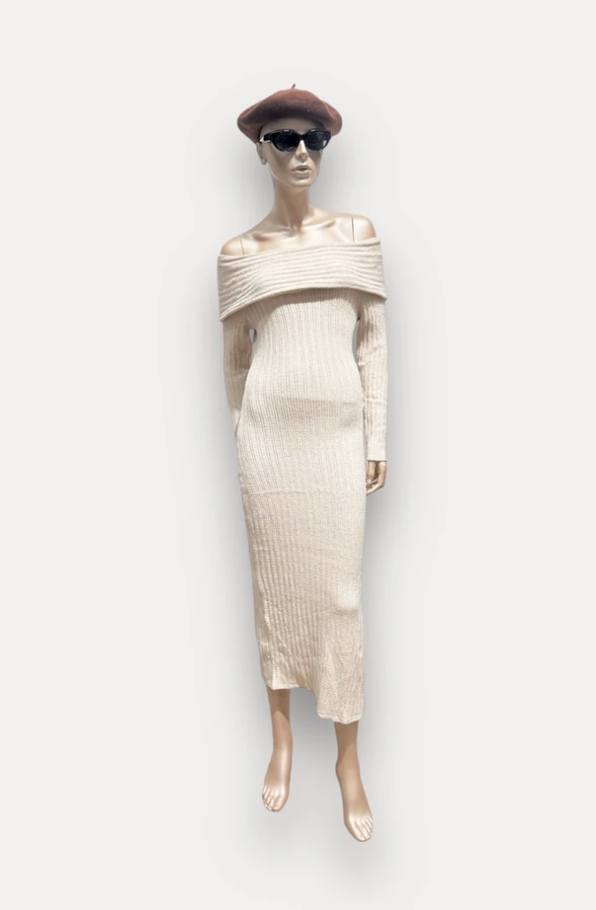 Jurk Yuna Off-shoulder Ecru
