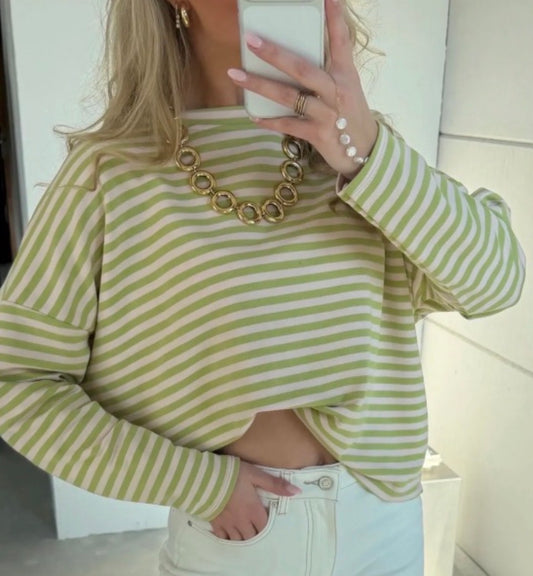 Gestreepte top Daisy groen/licht roze