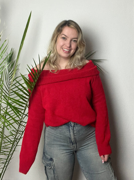Off-shoulder sweater Tess rood