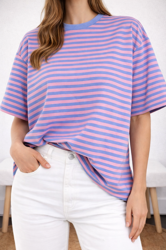 Gestreepte top Livia licht blauw/roze