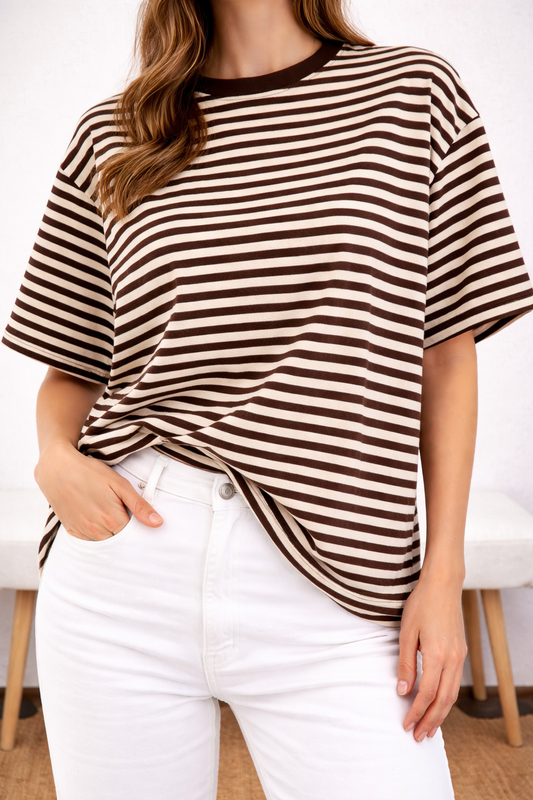 Gestreepte top Livia bruin