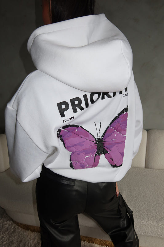 Hoodie Butterfly wit/paars